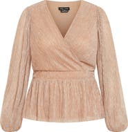 City Chic Noemi Metallic Plissé Top