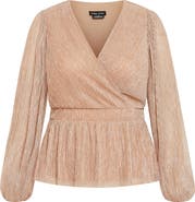 City Chic Noemi Metallic Plissé Top