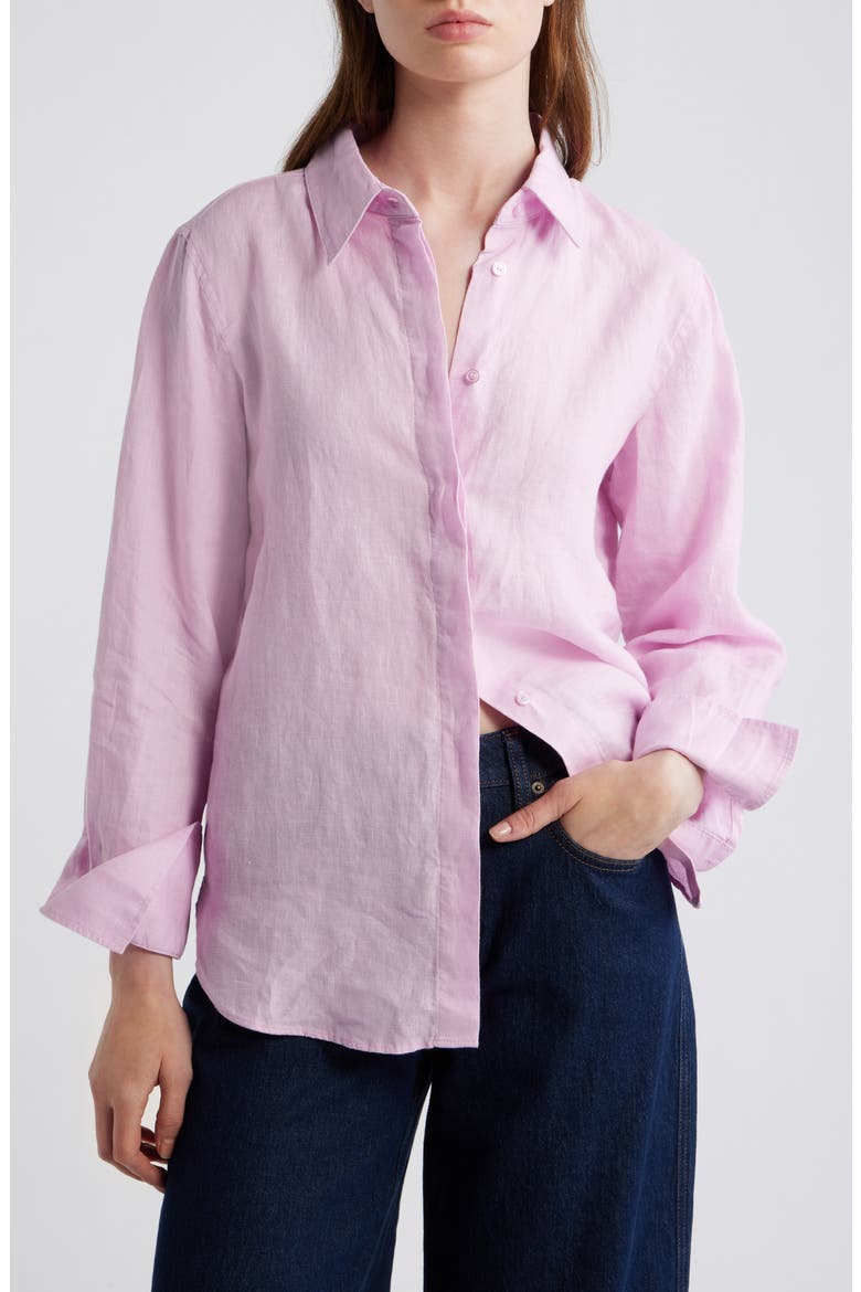 Samara Linen Button-Up Shirt, Main, color, PINK