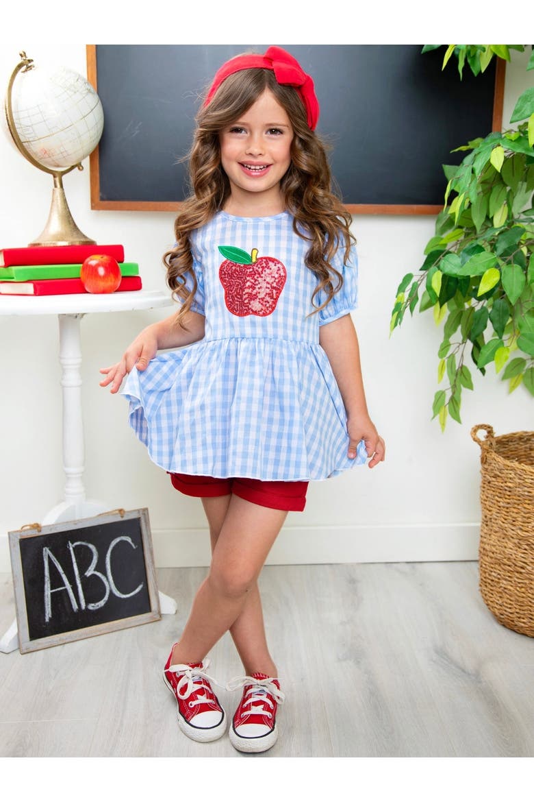 Sequin Apple Puff Sleeve Top & Red Short Set, Alternate, color, Red