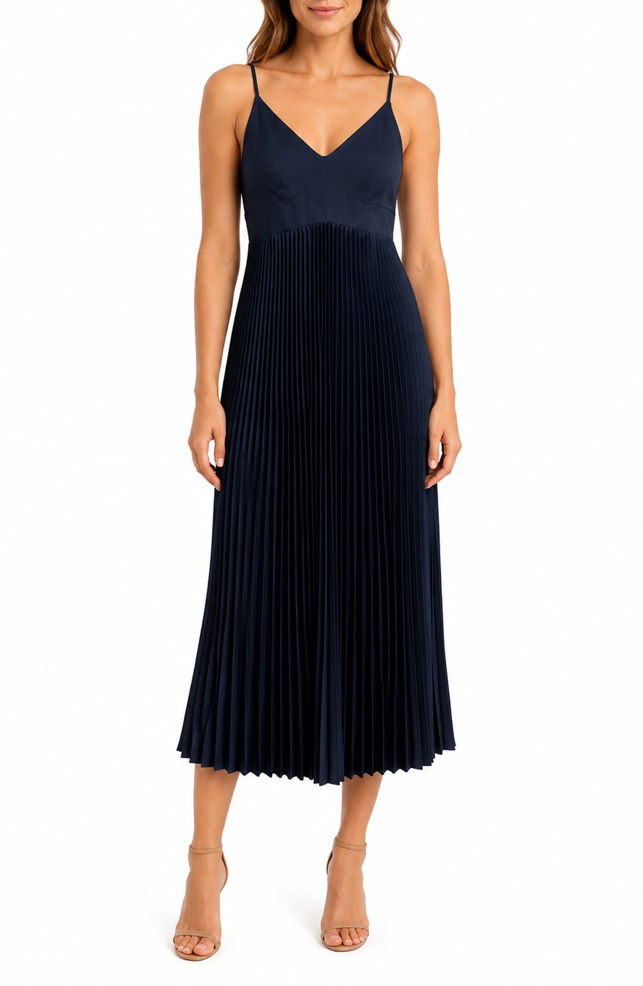 Pleated Satin Midi Dress