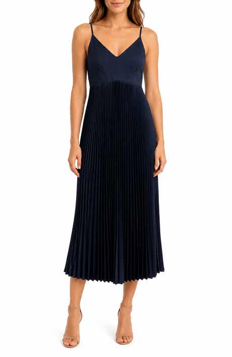 Pleated Satin Midi Dress
