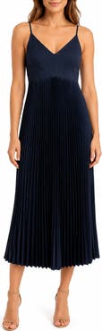 Nicole Miller Pleated Satin Midi Dress