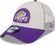 New Era Men's New Era Khaki/Purple Los Angeles Lakers Throwback Patch Trucker 9FORTY Adjustable Hat