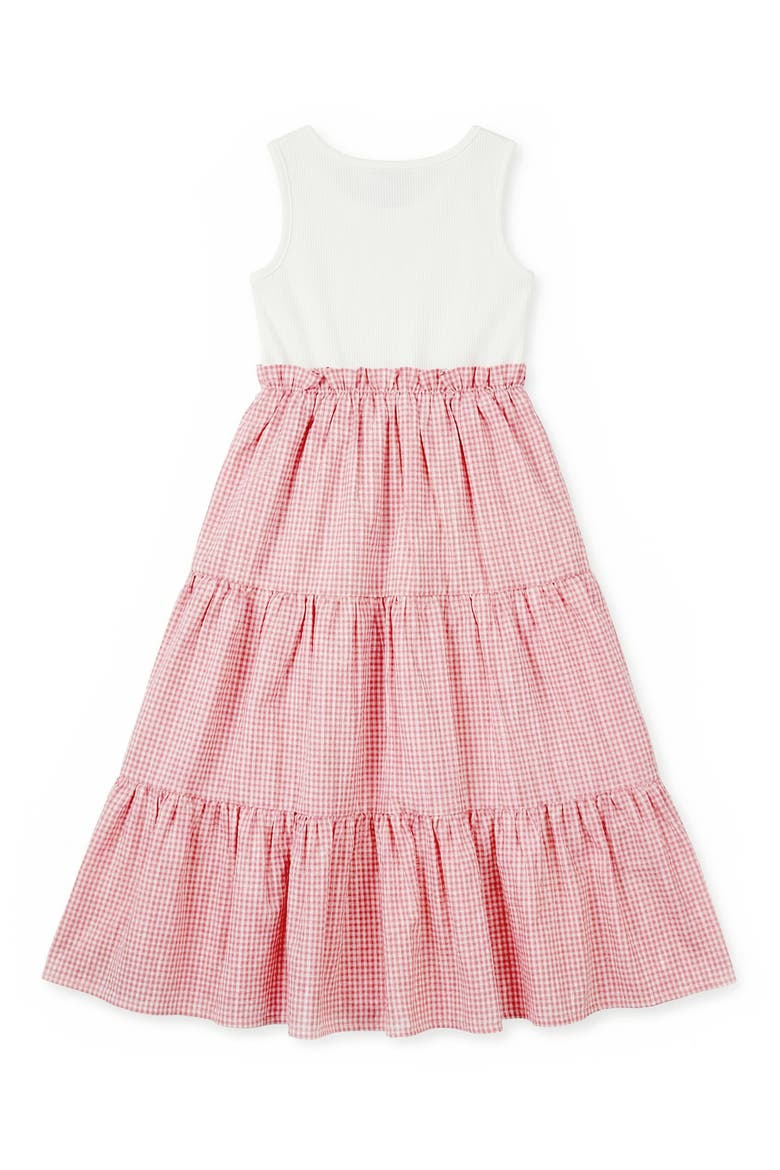 Kids' Mixed Media Rib & Seersucker Party Dress, Alternate, color, RED/ WHITE