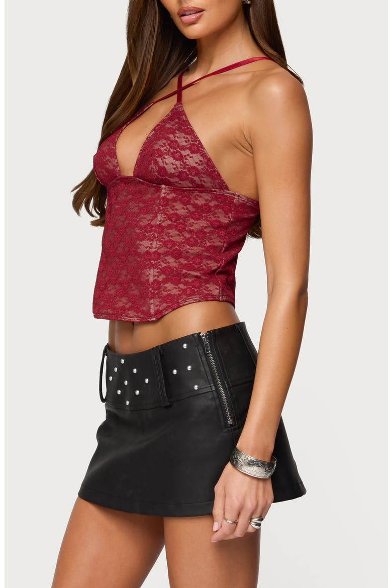 Tyra Crisscross Lace Corset Top, Alternate, color, BURGUNDY