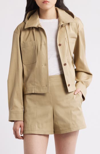 Theory Hooded Crop Jacket In Brown