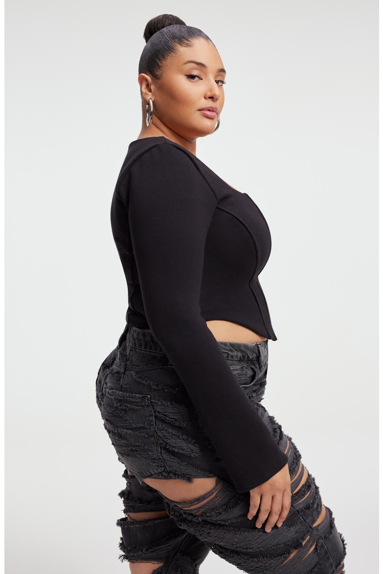 Square Neck Corset Terry Cloth Top, Alternate, color, BLACK001