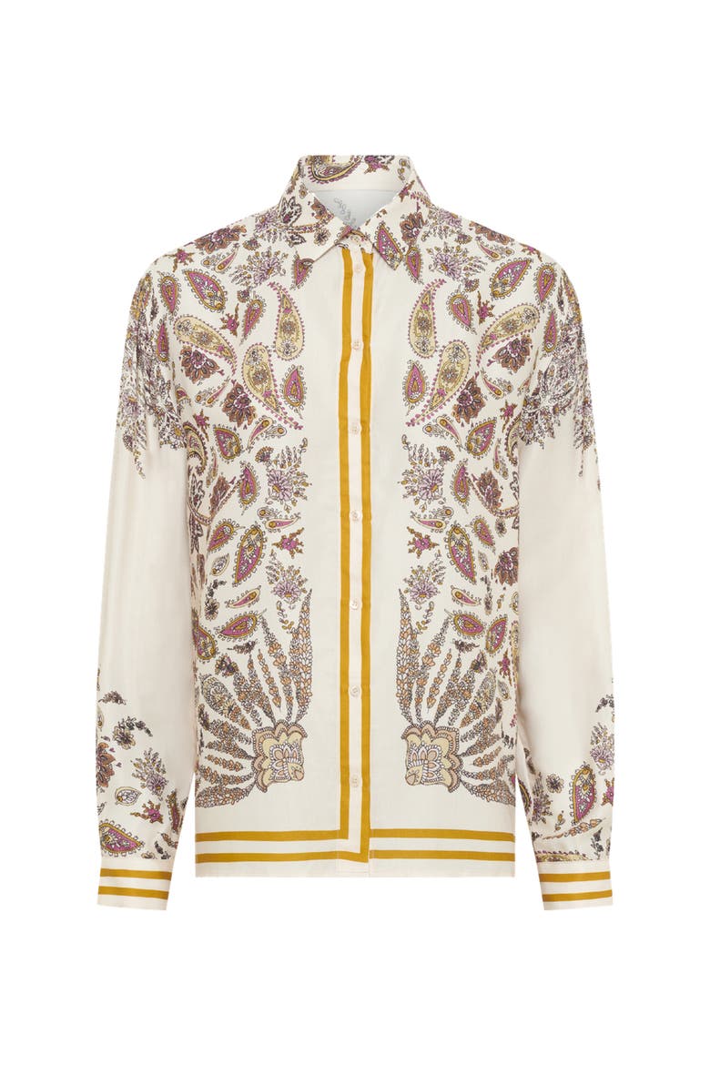 Draped Paisley Button-Down Blouse, Alternate, color, Yellow
