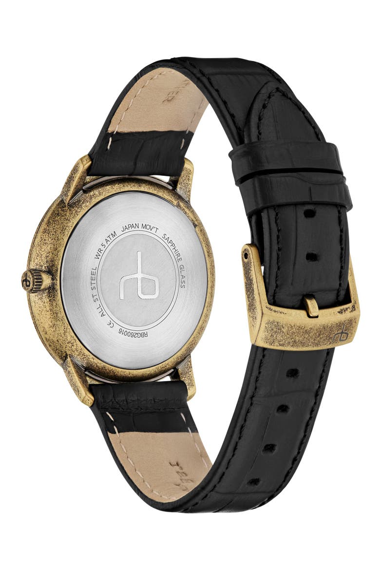 Manston Leather Strap Watch, 40mm, Alternate, color, GOLD-TONE/ BLACK