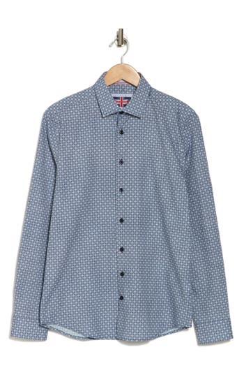Soul Of London Stretch Cotton Button Up Shirt In Blue/bleu