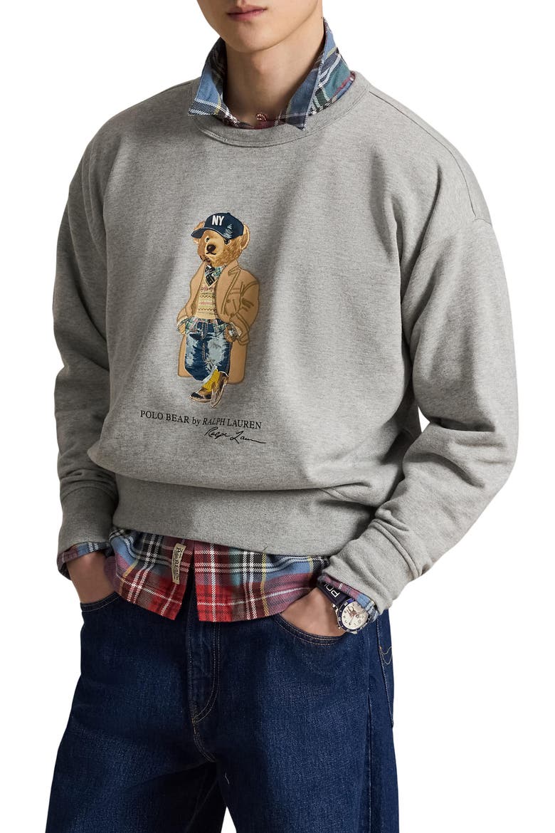 Polo Bear Fleece Crewneck Sweatshirt, Main, color, GREY HEATHER