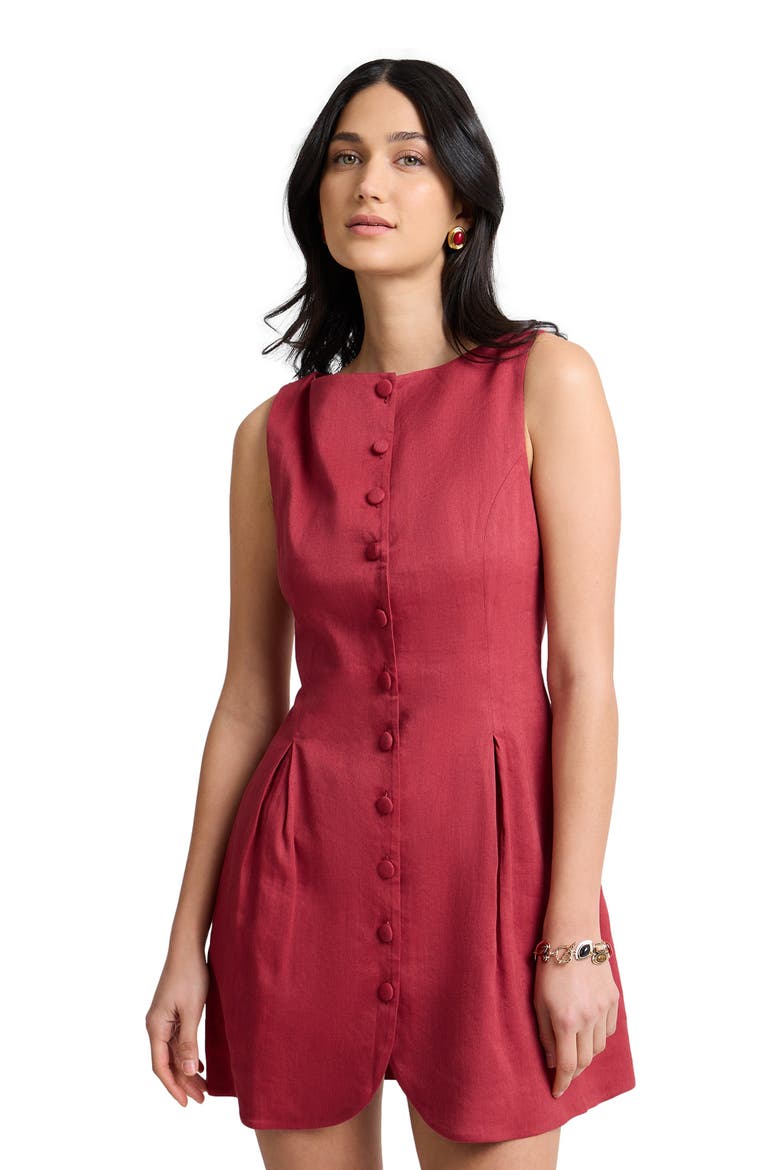 Boatneck Button Front Dress, Alternate, color, Crimson