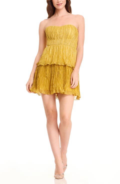 Darcy Strapless Crinkled Metallic Cocktail Minidress