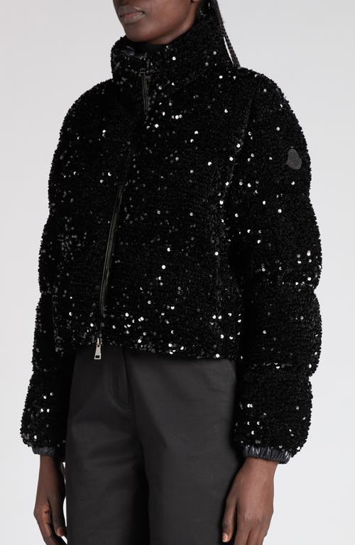 Moncler Louvi Sequin Faux Shearling Down Jacket In Black