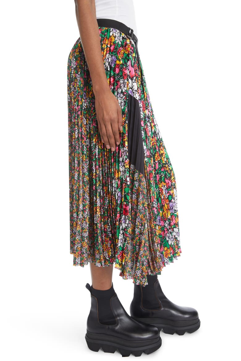 Pleated Mixed Floral Print Skirt, Alternate, color, YELLOW/ WHITE MULTI