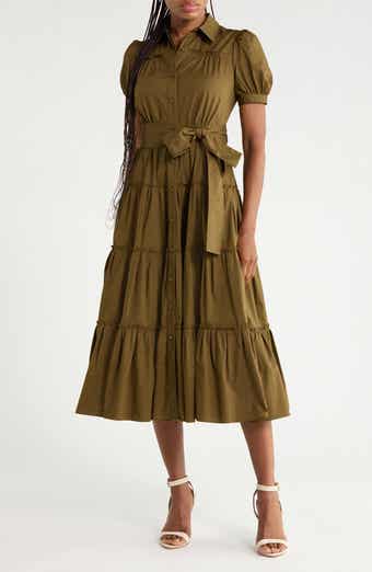 Queena Tiered Stretch Cotton Shirtdress