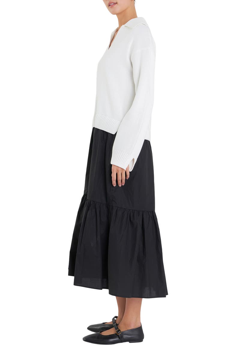 Mixed Media Long Sleeve Sweater Midi Dress, Alternate, color, IVORY