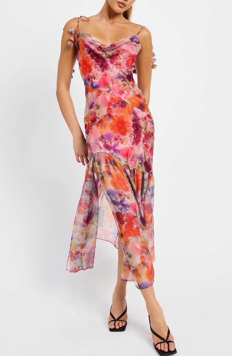 En Saison Magnolia Floral Print Tie Strap Maxi Dress, Main, color, 