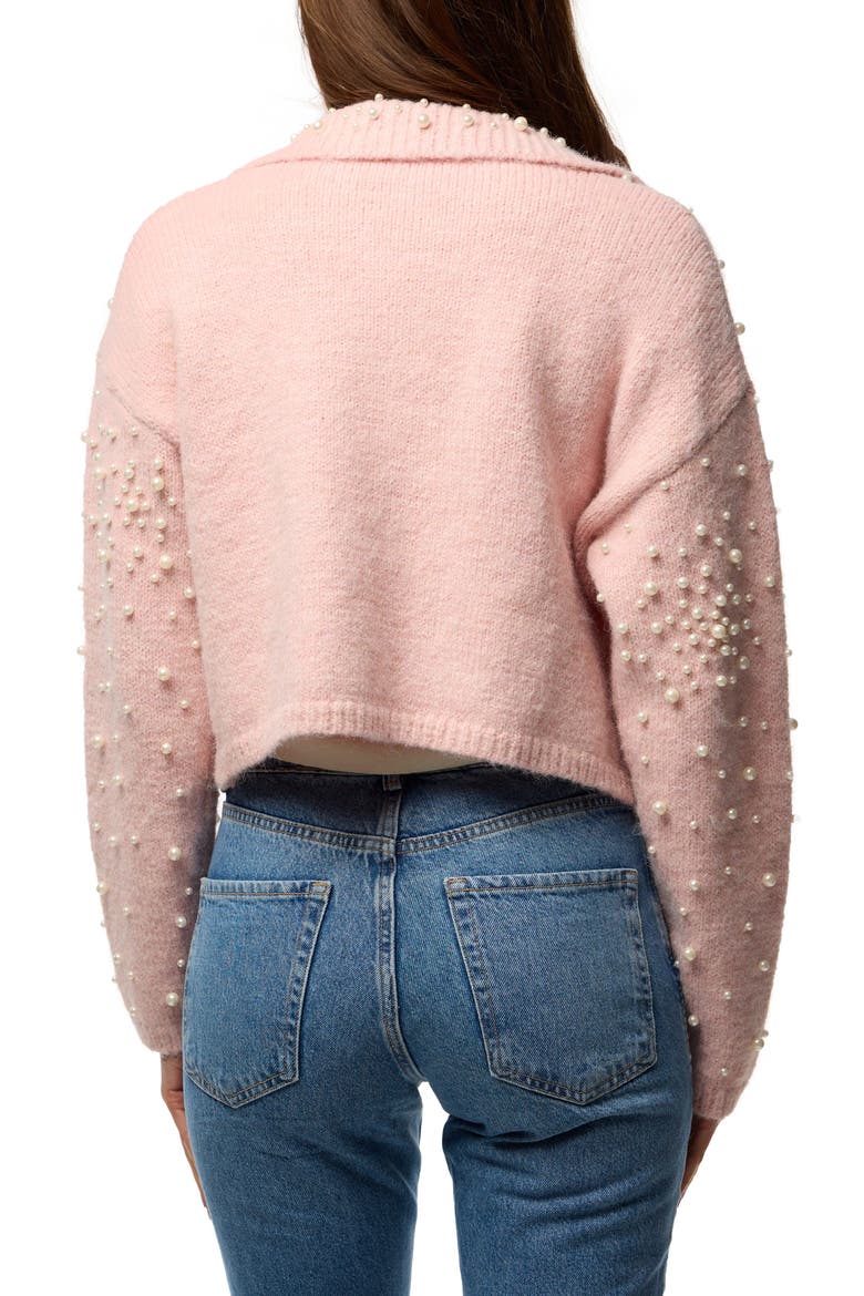 Faux Pearl Bead Open Front Cardigan, Alternate, color, LIGHT PINK