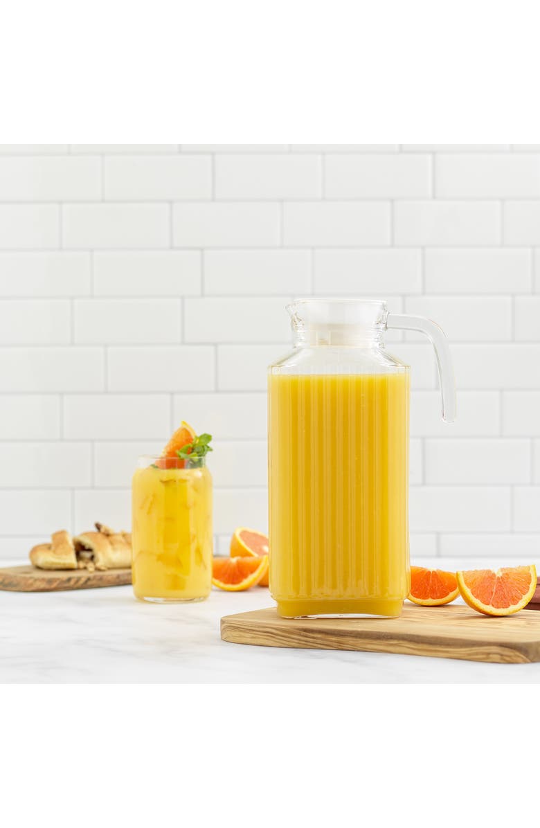 JoyJolt Beverage Serveware Glass Pitcher with Handle & 2 Lids - 60 oz, Alternate, color, Clear