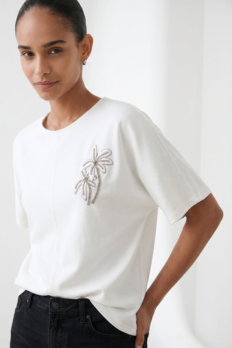 Christien Embroidered Knit Blouse, Alternate, color, Ecru