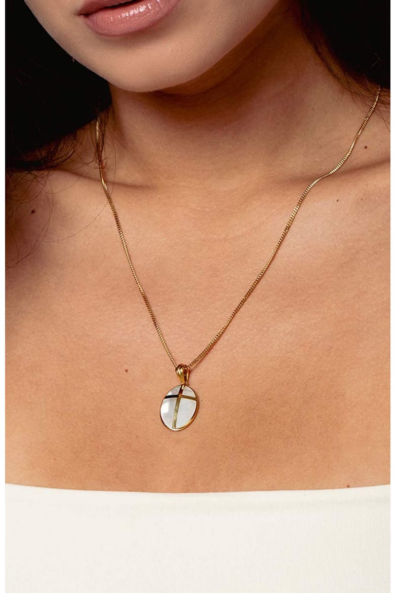 Mother Of Pearl Cross Pendant Necklace, Alternate, color, 18k Gold Plated
