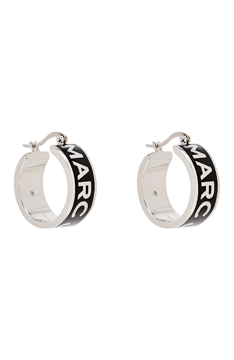 Marc Jacobs Logo Hoop Earrings, Main, color, Silver/Black