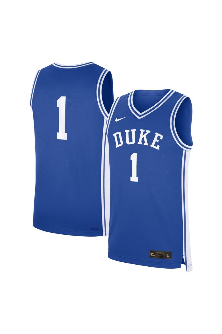 Men's Nike #1 Royal Duke Blue Devils Road Replica Jersey, Main, color, Royal