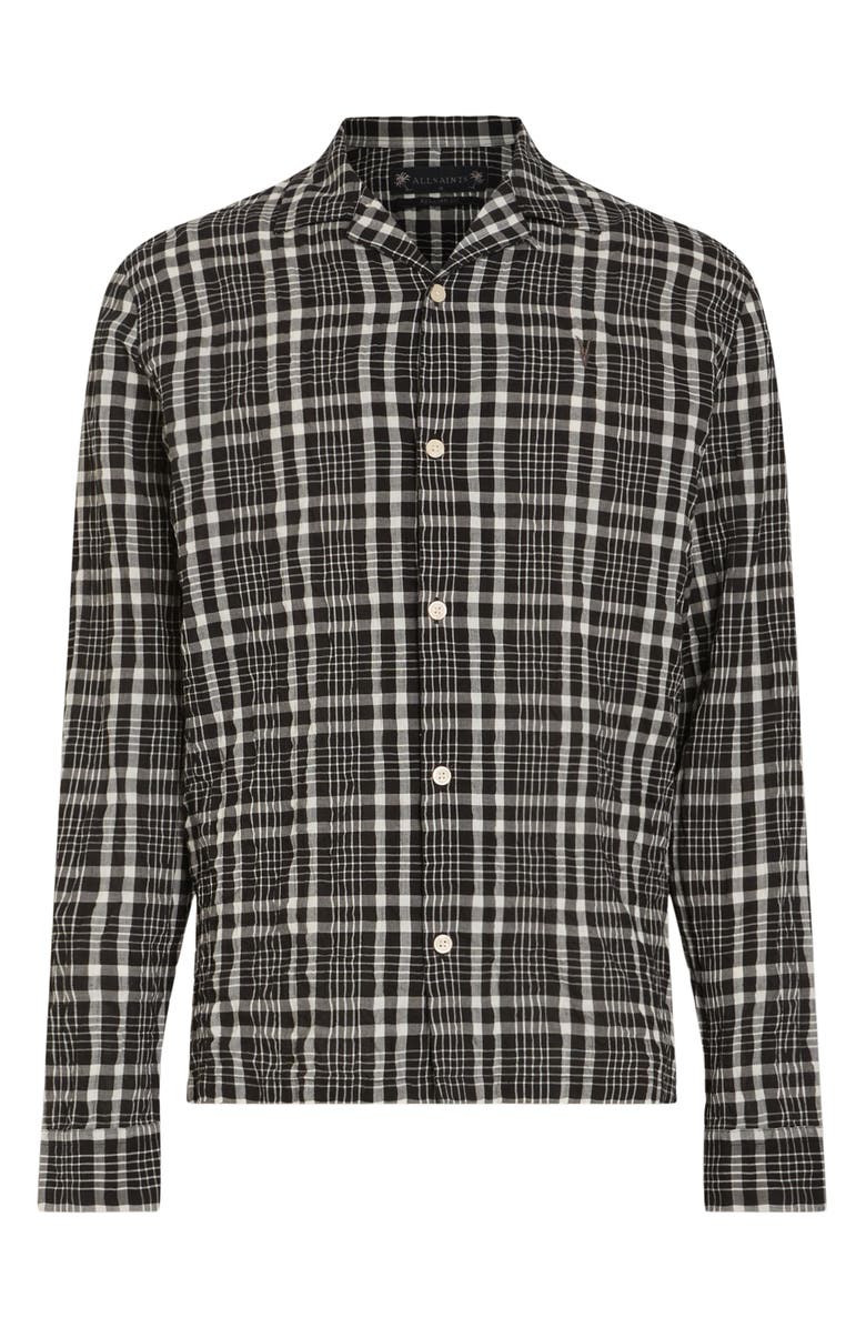 AllSaints Corvus Relaxed Fit Check Button-Up Shirt, Alternate, color, Jet Black