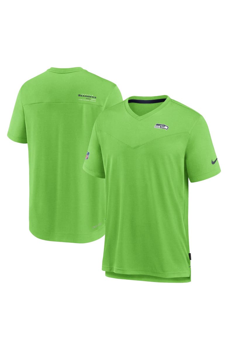 Nike Men's Nike Neon Green Seattle Seahawks Sideline Coach Chevron Lock Up Logo V-Neck Performance T-Shirt, Main, color, Neon Green