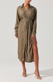 ASTR the Label Belted Long Sleeve Midi Shirtdress