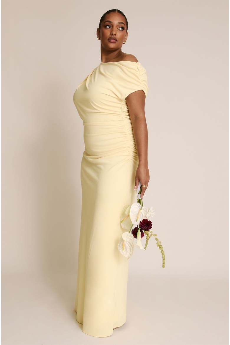 Slash Neck Draped Bridesmaid Dress, Alternate, color, Lemon
