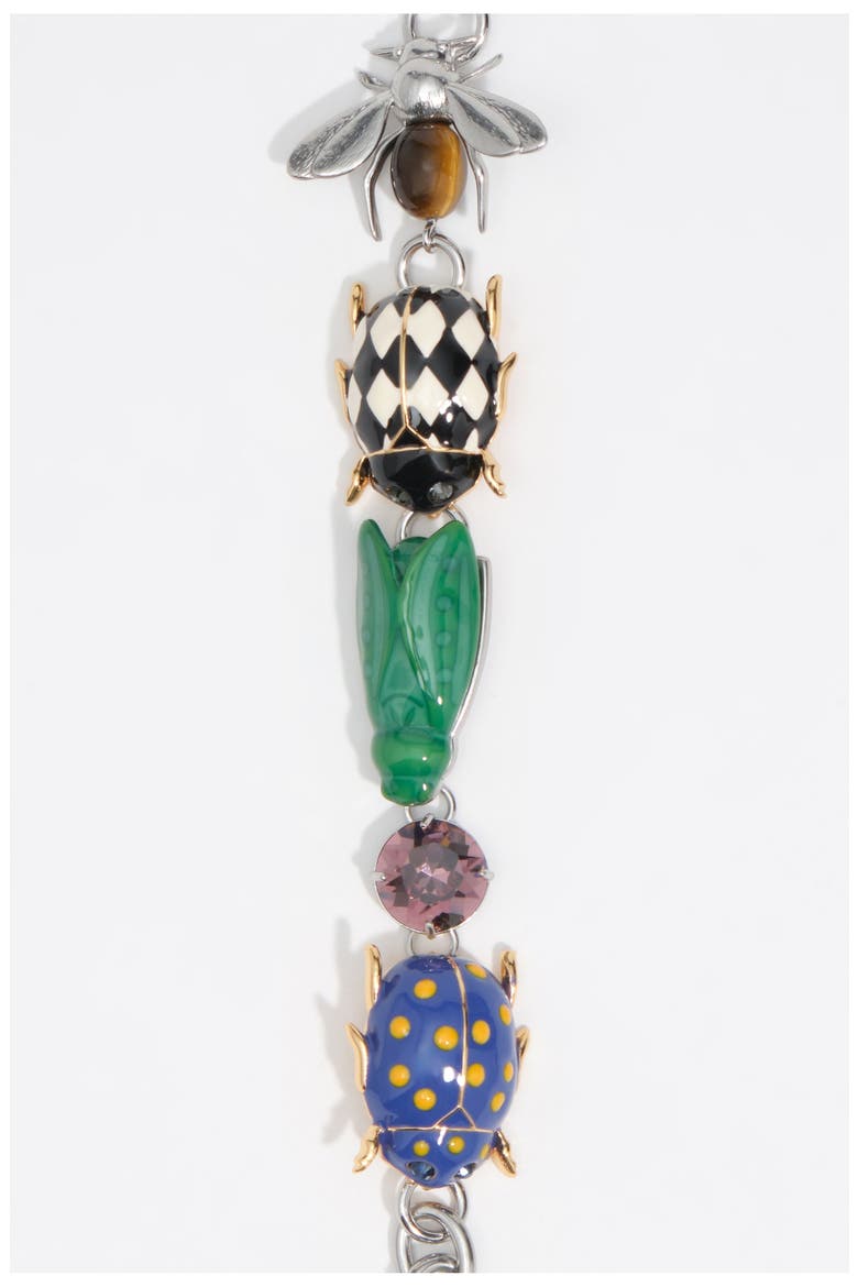 Bracelet with Enamel Beetles and Silver Bee, Alternate, color, DARK SILVER