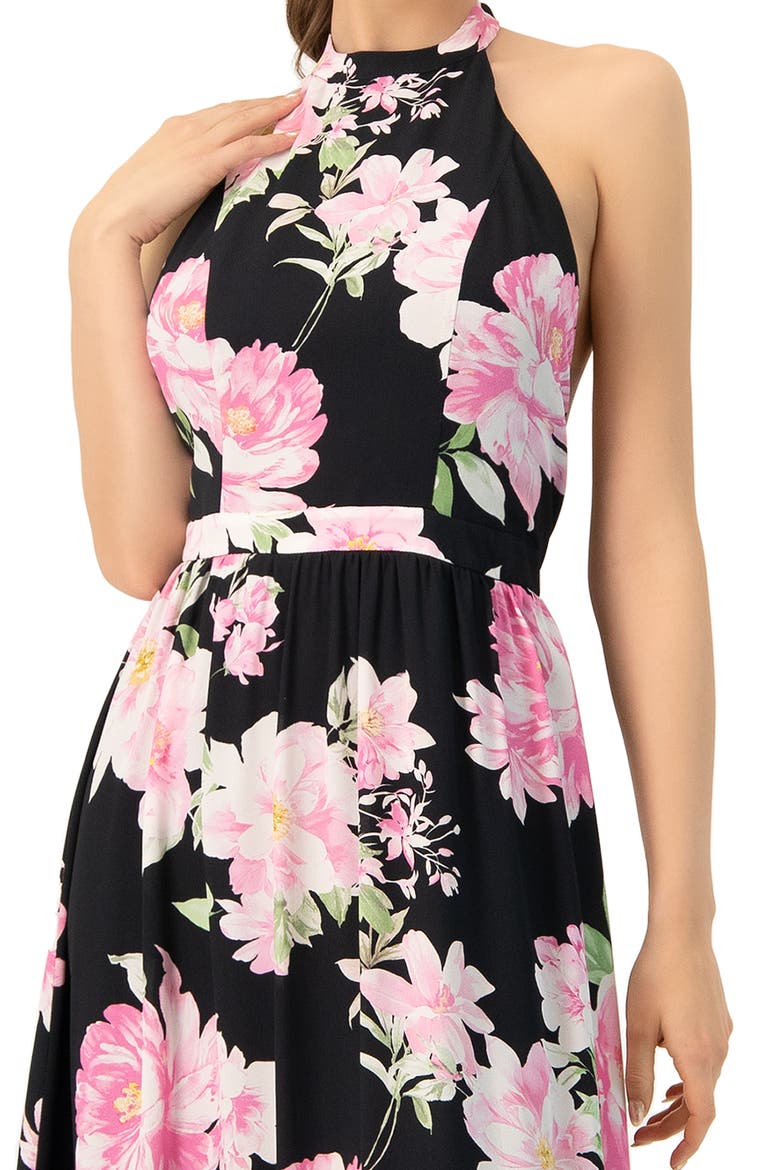 Floral Halter Neck Backless Maxi Dress, Alternate, color, Black