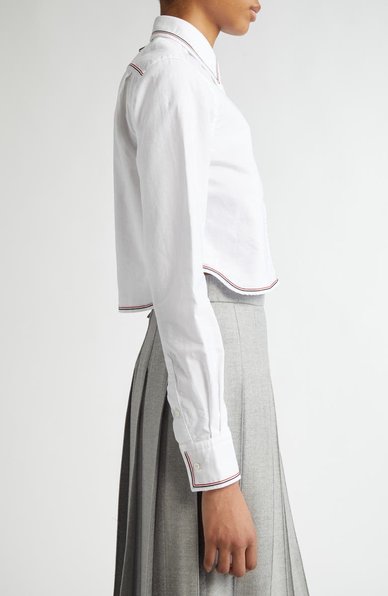 Thom Browne Crop Cotton Poplin Button-Up Shirt, Alternate, color, White