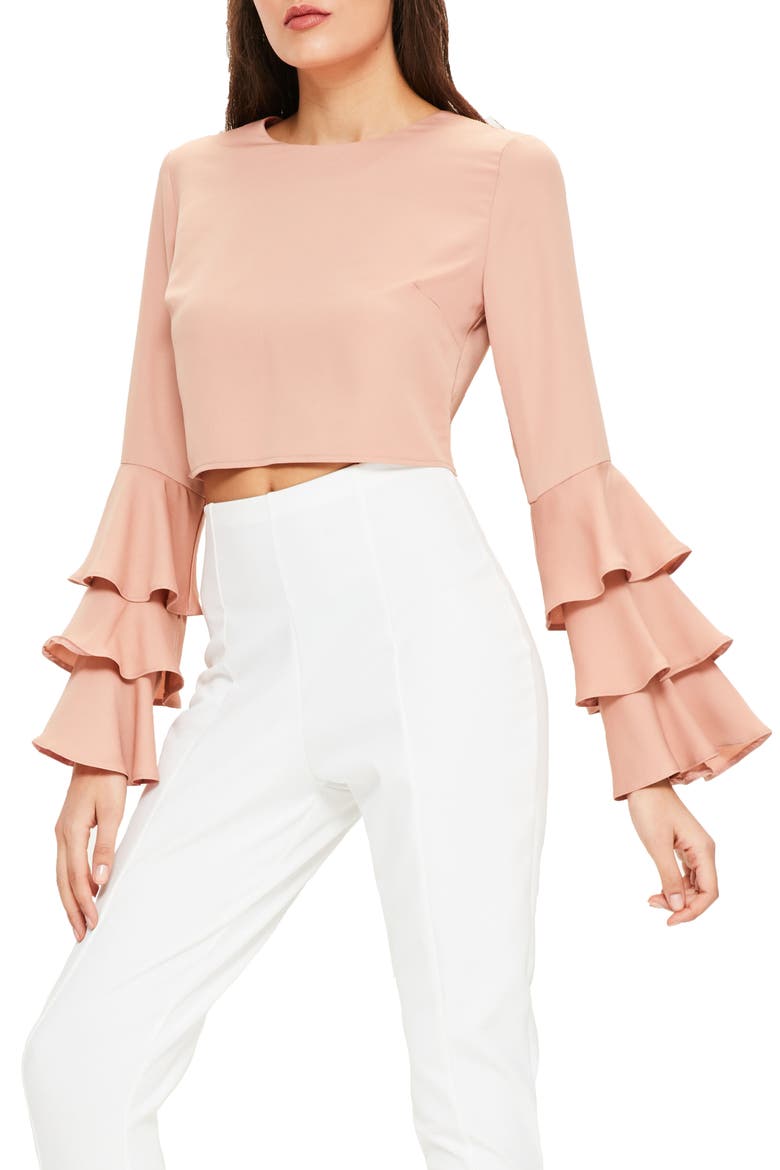 Ruffle Crop Blouse, Main, color, MINK