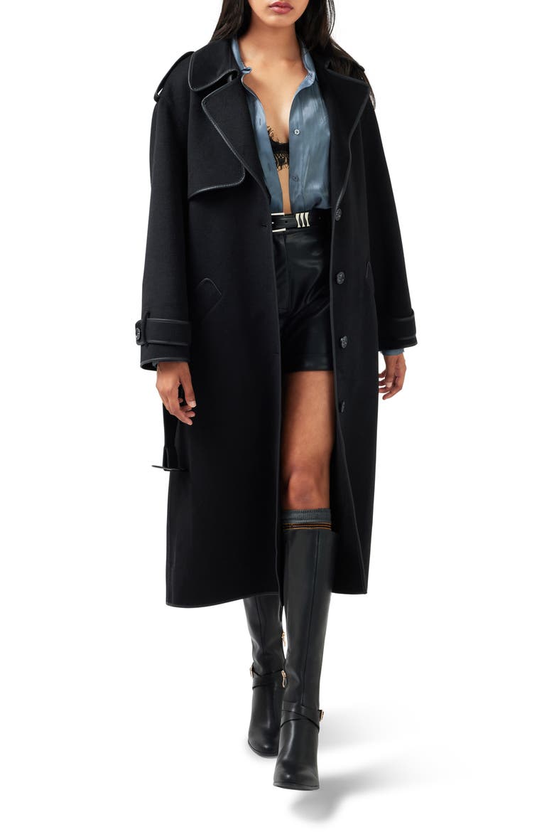 Million Reasons Wool Blend Trench Coat, Alternate, color, BLACK