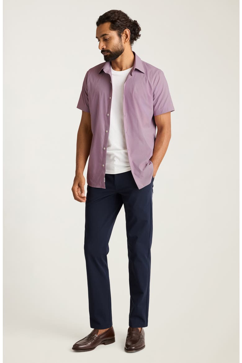Tech Slim Fit Floral Short Sleeve Button-Up Shirt, Alternate, color, PURPLE