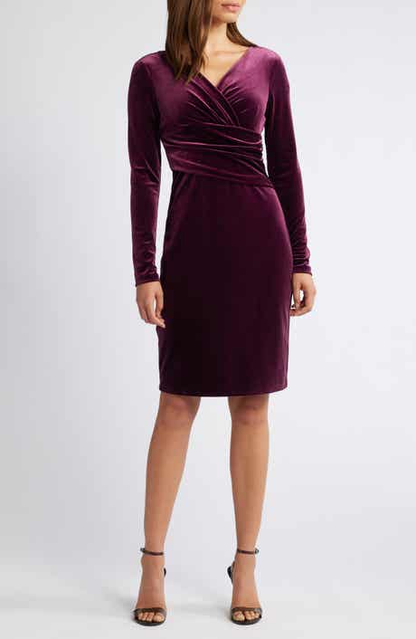 Eliza J Ruched Long Sleeve Velvet Body-Con Dress