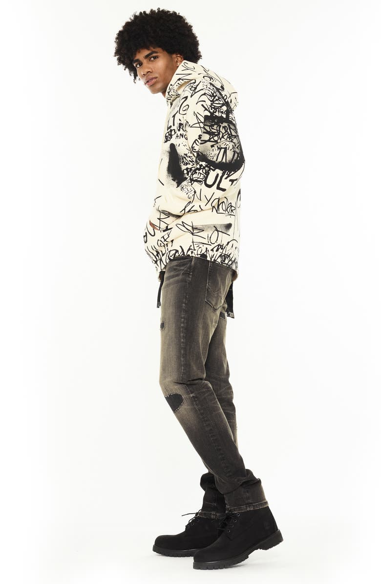 Cult of Individuality Scribbled Graphic Zip Hoodie, Alternate, color, Winter White