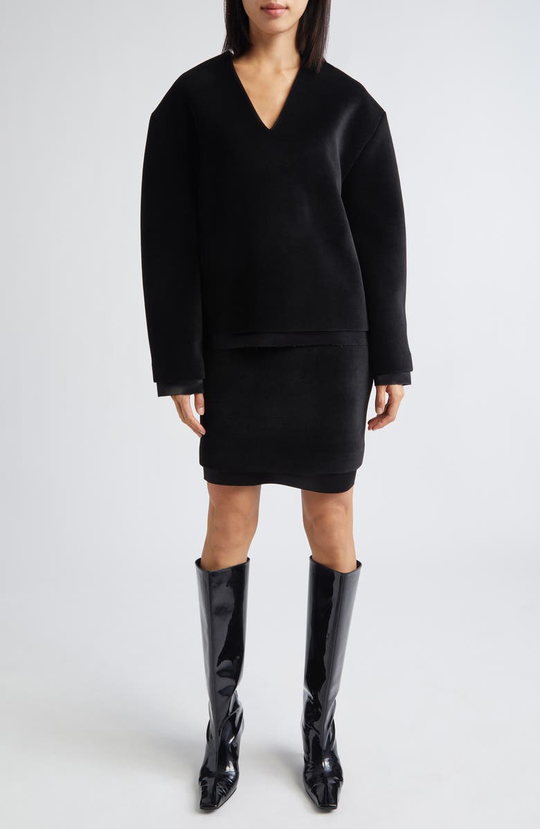 Jil Sander Double Layer V-Neck Sweater, Alternate, color, Black