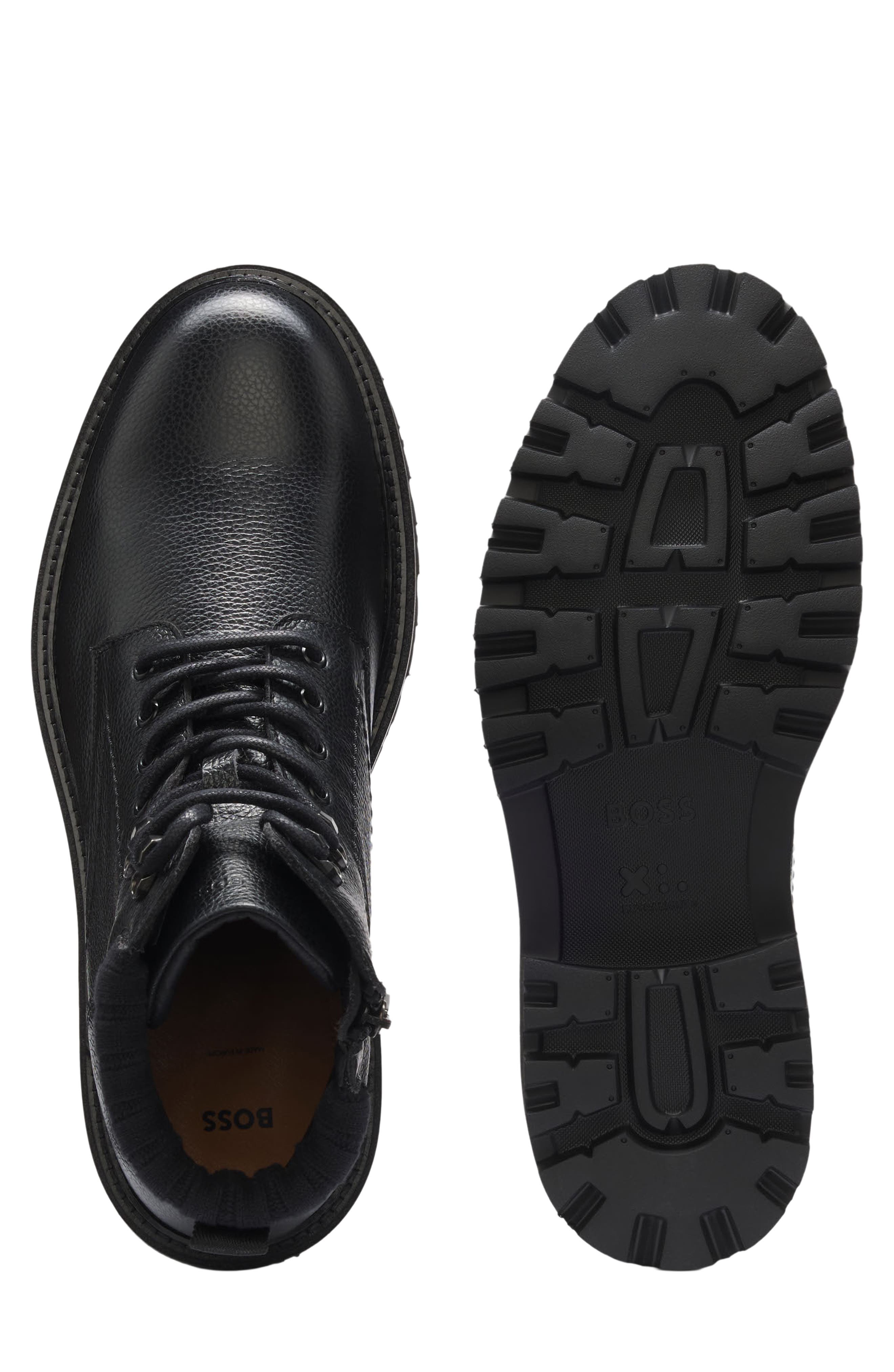 Julio Lugged Moc Toe Leather Boot, Alternate, color, BLK
