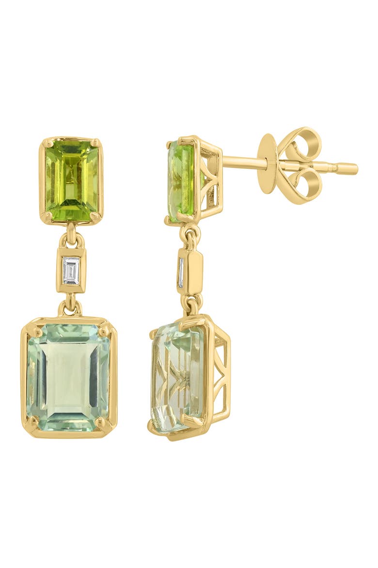 14K Gold Green Amethyst Diamond & Peridot Drop Earrings - 0.04ct., Alternate, color, GREEN