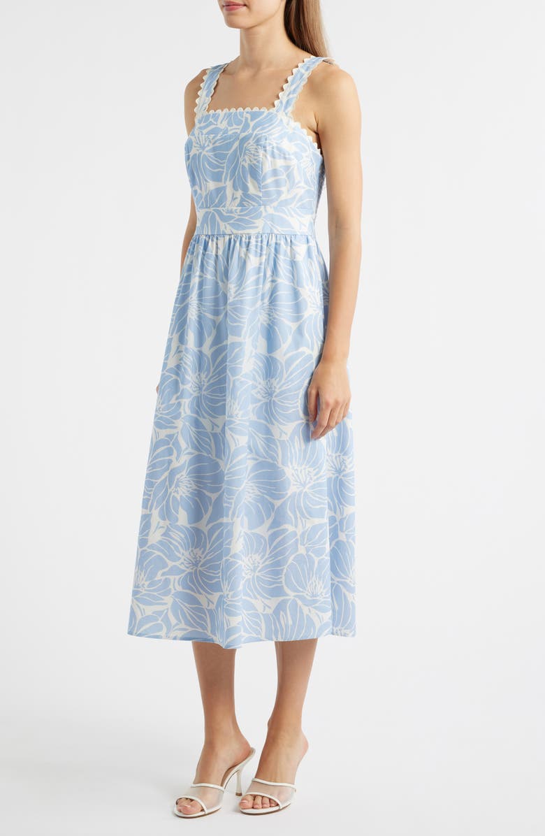 Sam Edelman Palm Print Stretch Cotton Midi Dress, Alternate, color, Light Blue