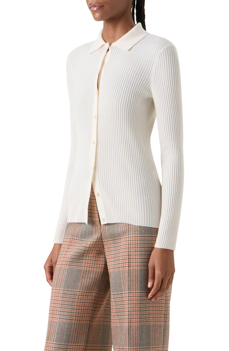 Akris punto Fitted Merino Wool Rib Cardigan, Alternate, color, Cream