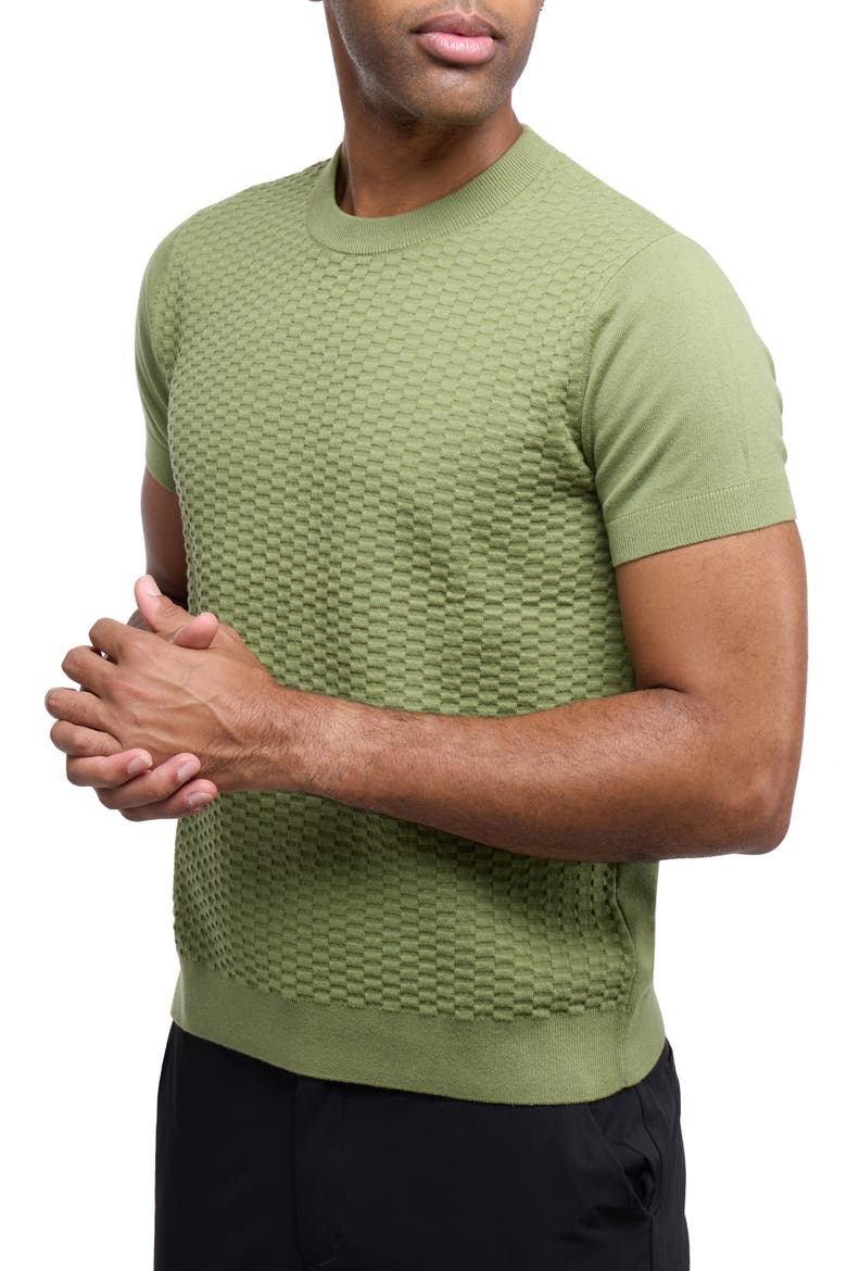Check Short Sleeve Sweater, Alternate, color, GRASS