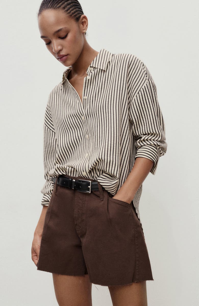 MANGO Frayed Hem Denim Shorts, Alternate, color, Chocolate