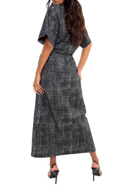 Dai Moda Wide Sleeve Stretch Wrap Dress In Charcoal