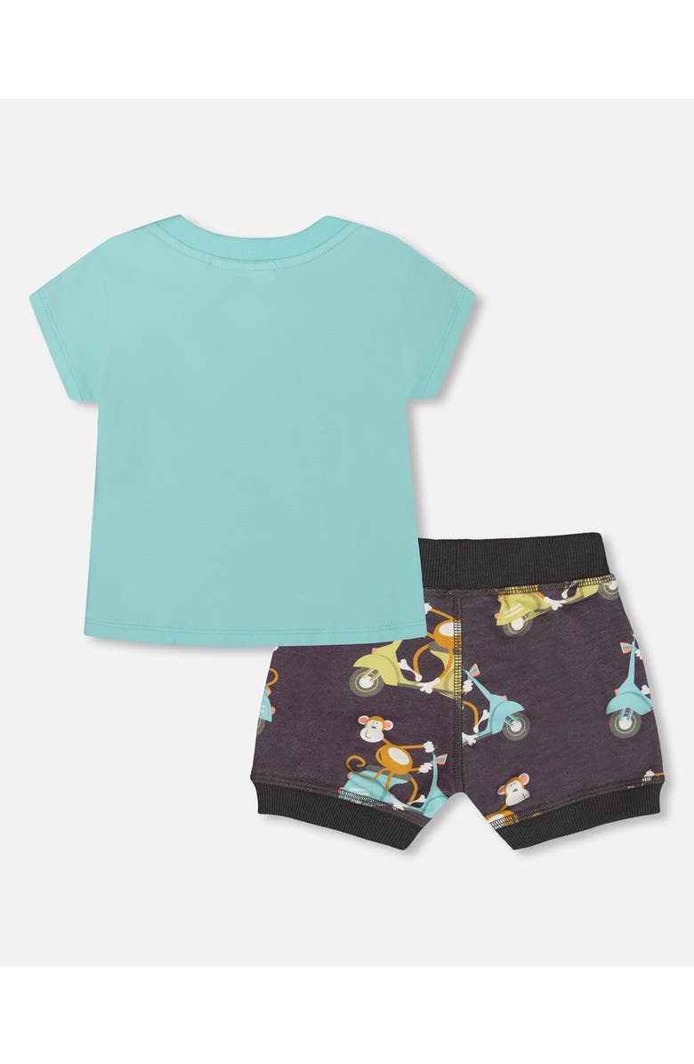 Deux par Deux Baby Boy's Two-Piece Top And Short Set Monkey On Navy And Turquoise Moped, Alternate, color, Monkey On Navy And Turquoise
